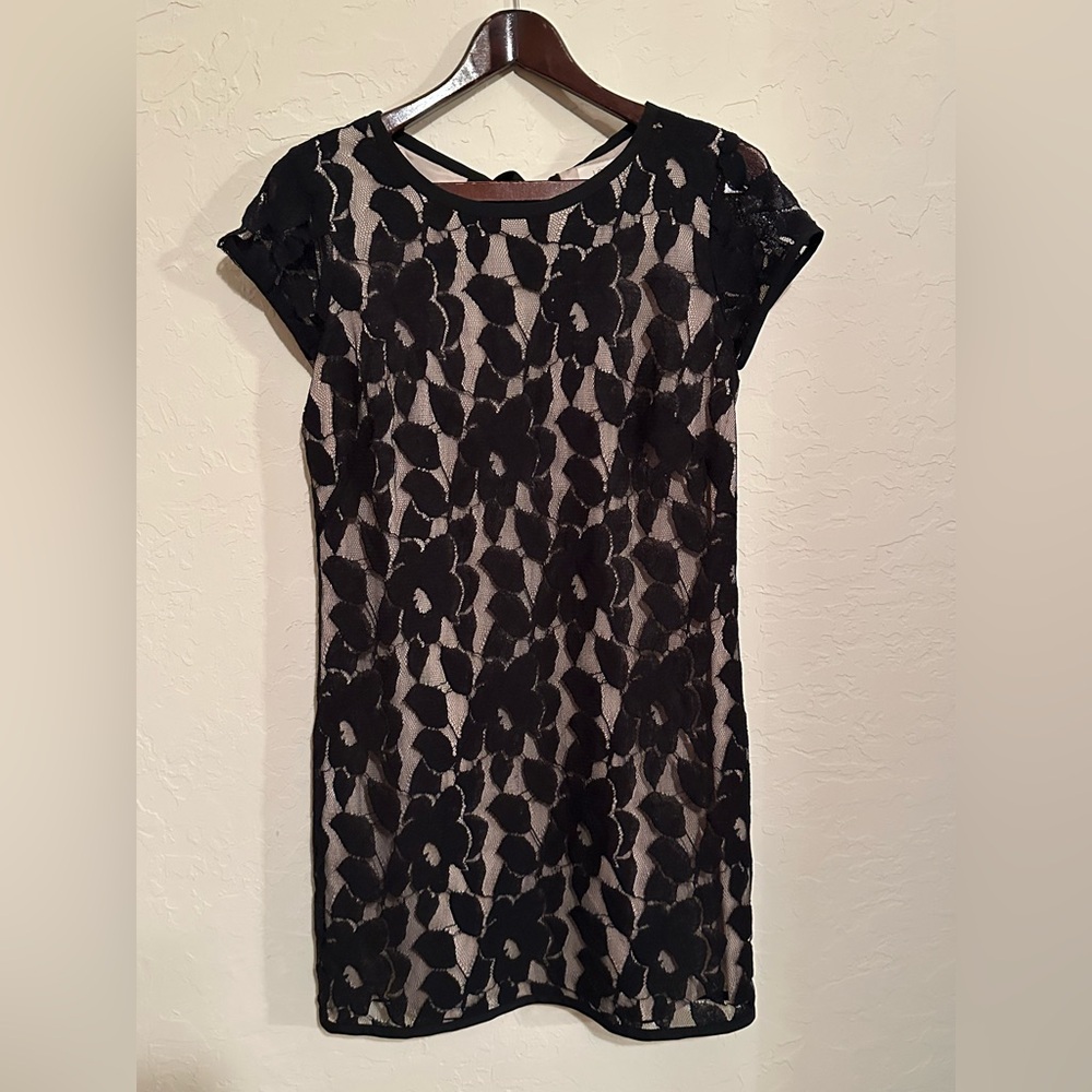 LOFT Black Floral Lace Mini Dress